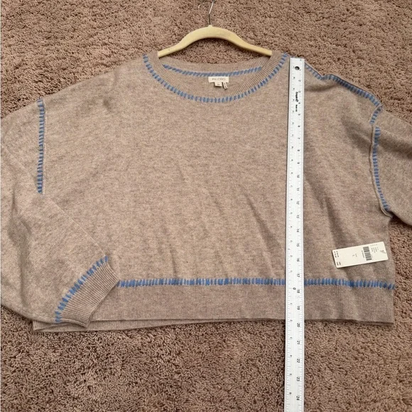 NWT new large Anthropologie pilcro Alani whipstitch cropped cashmere sweater tan - Picture 13 of 17